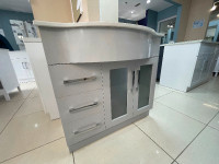 【30% OFF!】36" Gray Curved Vanity with Stone Top