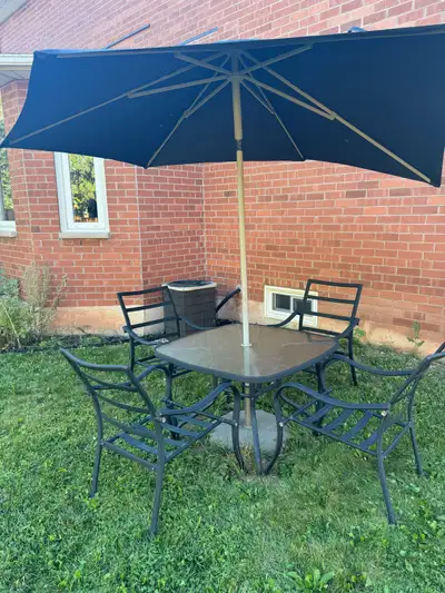 Outdoor patio set - table, umbrella and chairs, View more