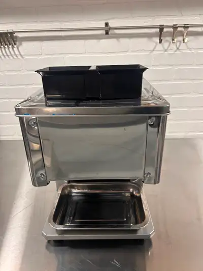 commercial dual-inlet automatic meat slicer / cutter for sale. Heavy-duty commercial machine in exce...