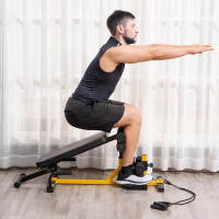 3-in-1 Squat Machine w/ Resistance Bands, Adjustable Padded Benc