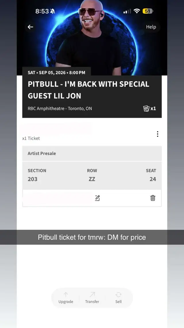 Pitbull concert ticket 