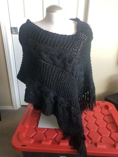 Black Asymmetrical Knitted poncho - o/s, View more