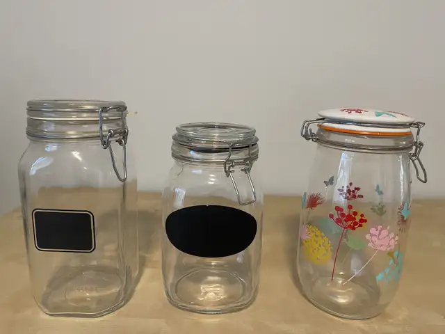 Set of 3 Food grade Glass Containers, swing-top bottle