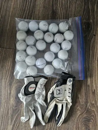 practice balls and 2 left hand gloves, View more