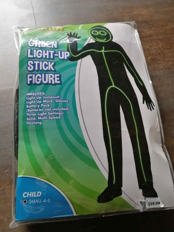 Glow in the dark stick man costume, used one Halloween, ages 4-6 in Toys & Games in Woodstock