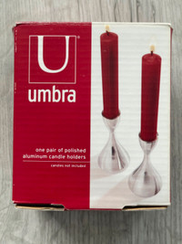 Umbra One Pair of Polished Aluminum Candle Holders, Set of 2 in