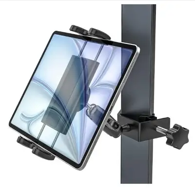NEW-Universal metal power cart tablet holder with flexible clamp, View more