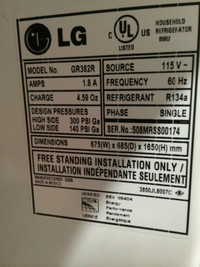LG Refrigerator Model GR-382R Parts