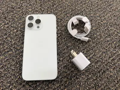 Silver iPhone 15 Pro Max 256GB [100% Battery Health] + Chargers, View more