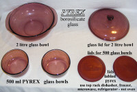 VINTAGE PYREX cranberry, 3 safest baking oven glass bowls & lids