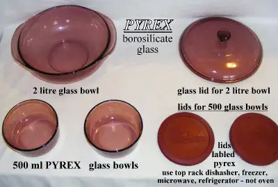 VINTAGE PYREX cranberry, 3 safest baking oven glass bowls & lids, View more