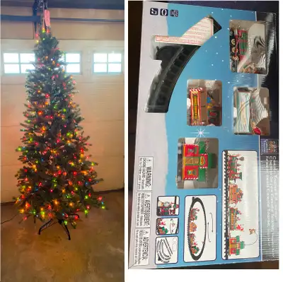 Artificial Tree and Nostalgic Santa's Toy Train Display, View more