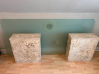 Tempered glass table with marble base