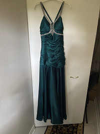 Teal Evening Dress with Ruching and Crystals (Size Small)