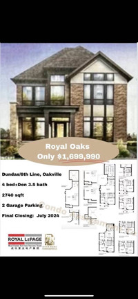 Royal Oaks - 4 Bed + den, 3.5 Bath, Dundas & 6th Line, Oakville