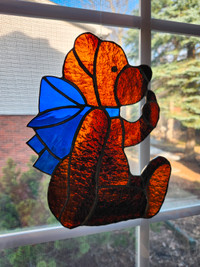 Stained Glass Bears with blue bows - 2 available