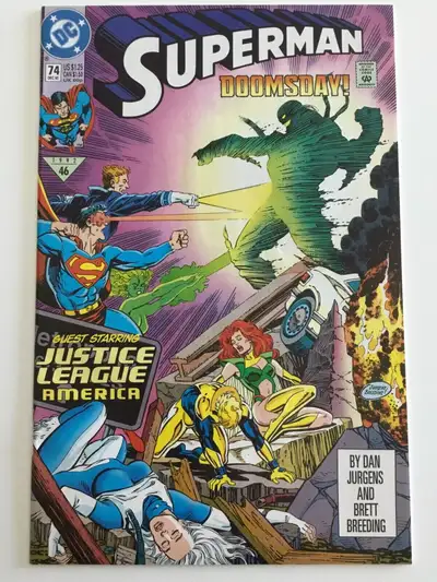 SUPERMAN fights DOOMSDAY wit JLA #74 1992 Book is in mint condition and has never been read Firs pri...