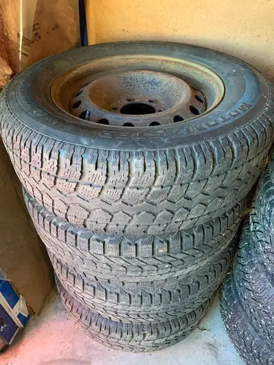(4) Four Motormaster Total Terrain Winter tires 245/70/R17 on Toyota Steel Rims / Wheels (6) Six lug...