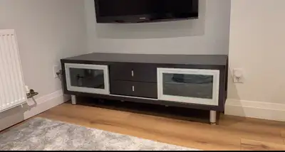 Dark Wood Entertainment Unit with Glass Doors, View more