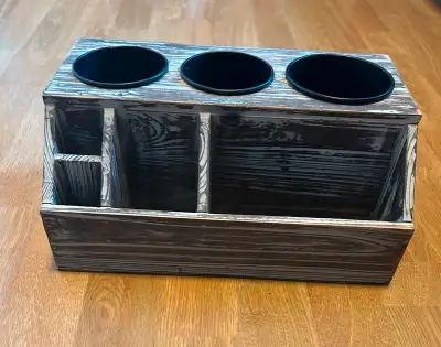 Wooden Hair Dryer Holder with 3 metal cups, View more