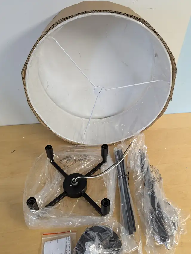 Farmhouse 4-Light Drum Chandelier with White Fabric Shade - Blac in Indoor Lighting & Fans in Mississauga / Peel Region - Image 6