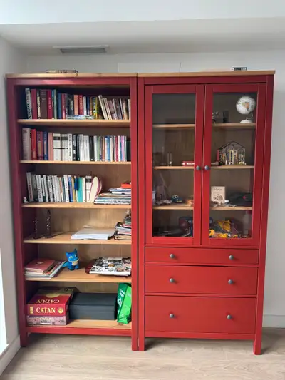 IKEA HEMNES Red Storage Glass-Door Cabinet with Bookcase, View more