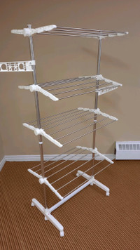 Rolling foldable 4 tier laundry clothes drying rack