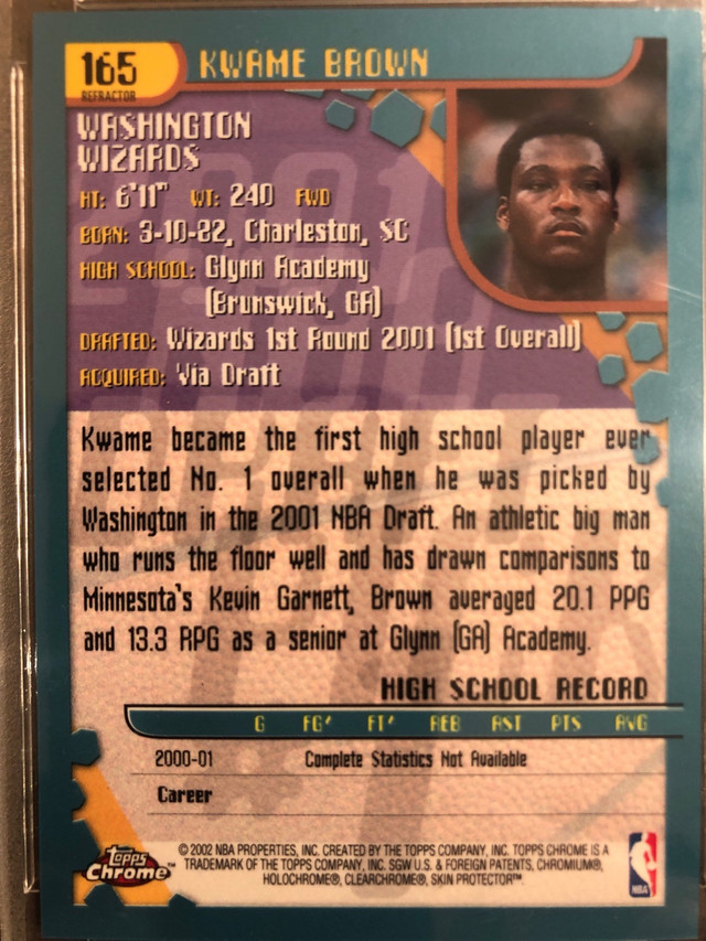 Kwame Brown Graded Refractor Rookie Card  in Arts & Collectibles in Markham / York Region - Image 4