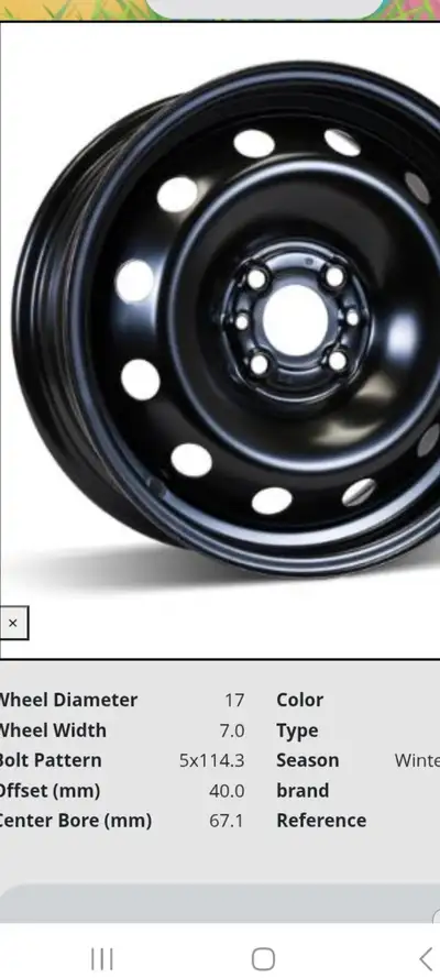 17 inch black winter rims for sale. 17x17 5 x 114 bolt. Asking $80 each 4 rims available