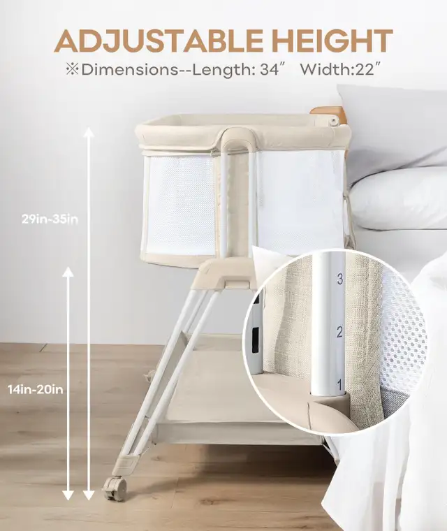 New Bedside Bassinet ,4-Side Mesh Sleeper Wheels and Storage in Other in City of Toronto - Image 7