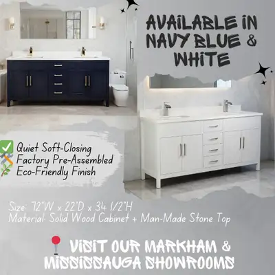 72 Inch Bathroom Vanity – Solid Wood Cabinet + Stone Countertop, View more