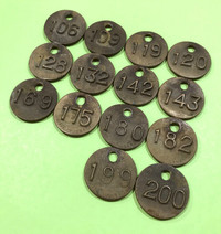 Cow tags - antique solid brass cow number tags for sale