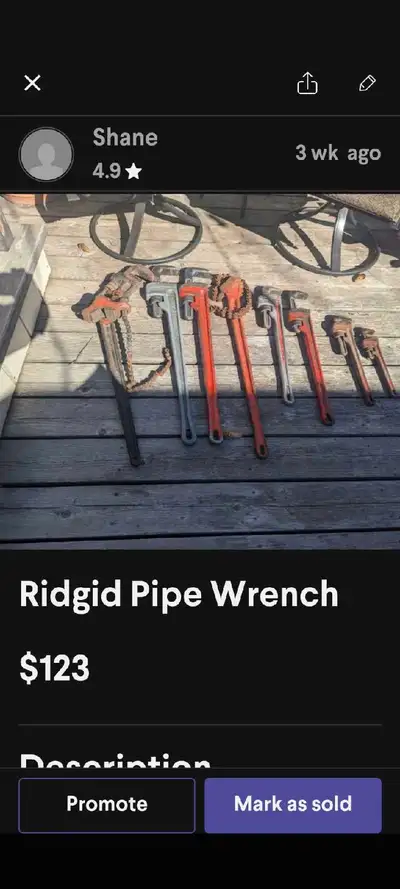 Ridgid pipe wrenches, View more