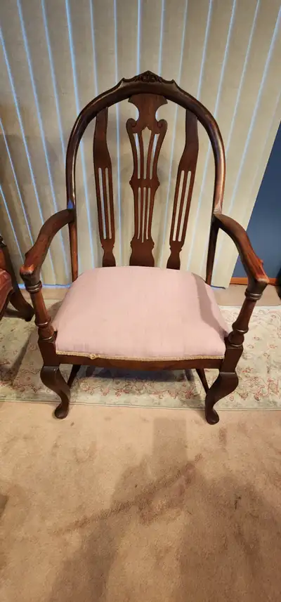 Antique Spiral Chair with Padded Fabric on Metal Castors 20in x 18in x 39in Tall *****SOLD***** Anti...