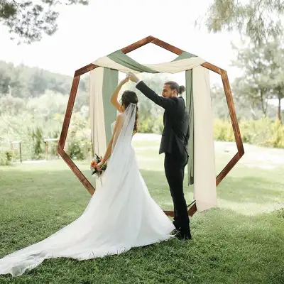 Wedding Arch 7.2FT, Wood Arch, Heptagonal Wood, View more