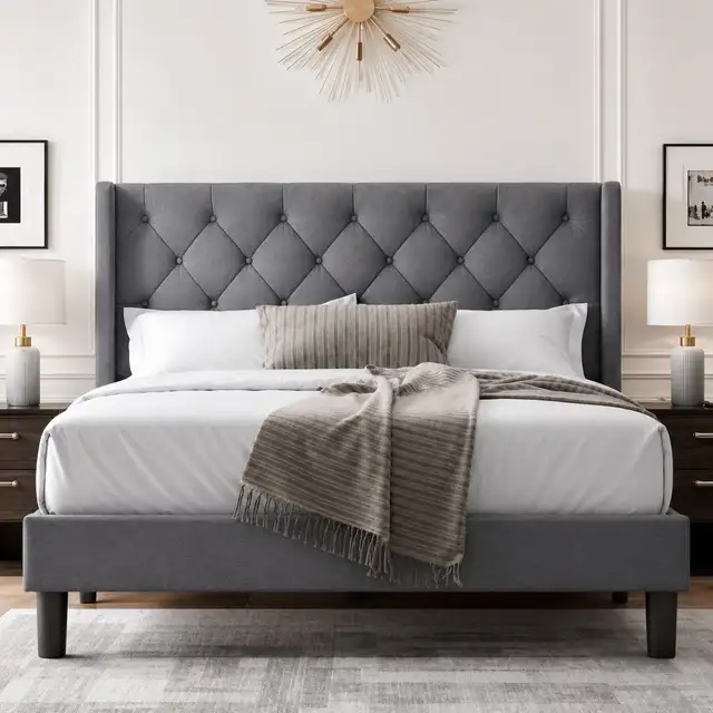 Upholstered Queen Bed Frame in Beds & Mattresses in Kitchener / Waterloo - Image 3