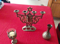 Chandelier hébraïque  + porte-lampion + vase en laiton/bronze