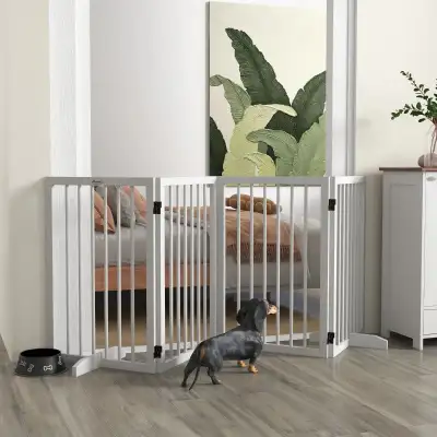 30”H, 4 Panels Free Standing Pet Gate, White, View more