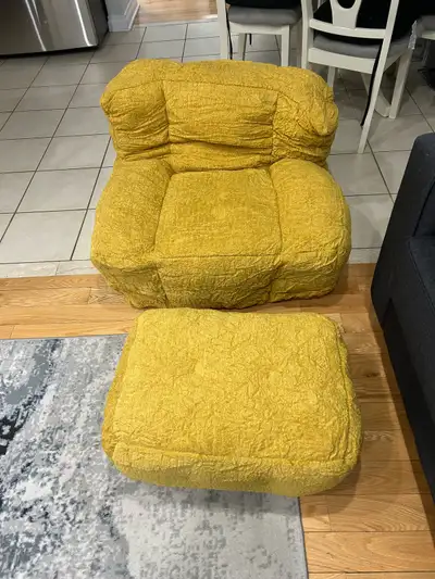 New Yellow Bean Bag Chair and Ottoman Set, View more