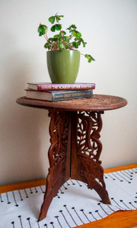 IndianCarved Rosewood Folding Table/Plant Stand (Please Read Ad