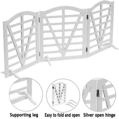 Wooden Dog Gate -  Freestanding Pet Gate - Foldable - White, View more