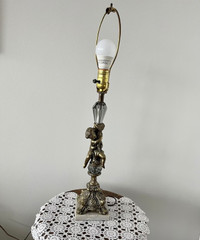 Cherub Brass Table Lamp with Marble Base