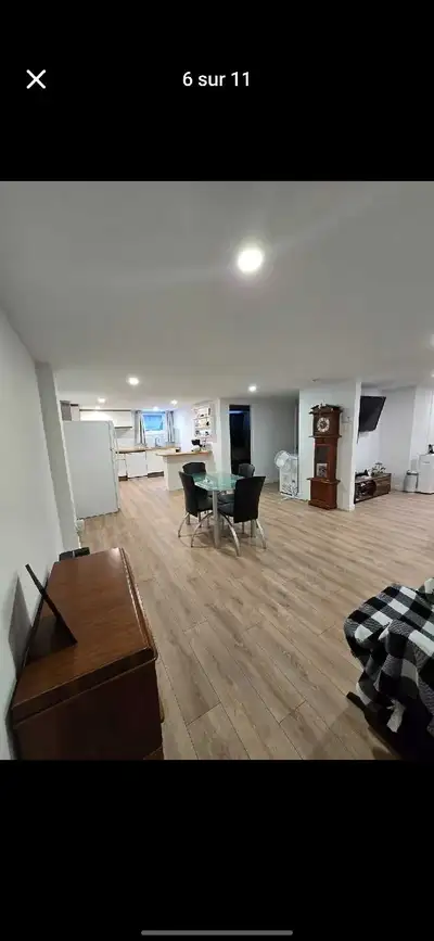 Chauffé/éclairé Grand 31/2 entièrement rénové en 2024, situé au demi-sous-sol d’un immeuble tranquil...