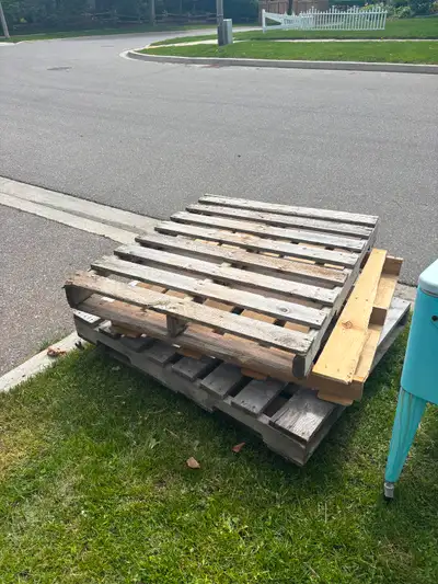 Four wood pallets. Great for putting stuff on! Or doing arts and crafts! Extra splinters! On the cur...