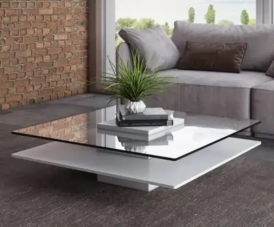 Coffee Table-Glass Top, Grey Bottom-Structube-39 × 39 inches, View more