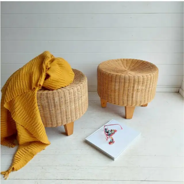Vintage IKEA wicker round footstool side table ottoman in Other in Trenton - Image 2