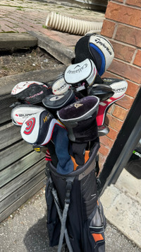 Various golf clubs, drivers, woods, hybrids 