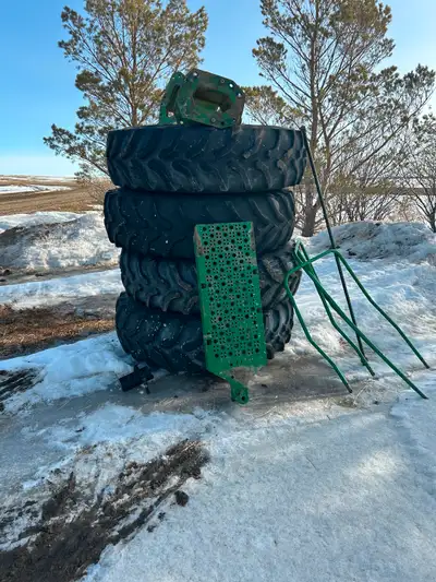 Complete dual kit for John Deere combine. Came off 9760. 20.8 - 42. Tires aren’t perfect but rims an...