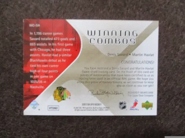 Carte hockey Card Denis Savard et Martin Havlat WC-SH in Arts & Collectibles in Gatineau - Image 3