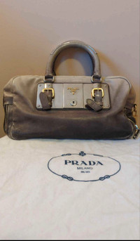 Authentic PRADA Ombre Glance Zip Bowler Brown Bag